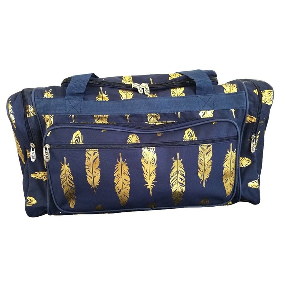Ngil Handbags - Navy Duffel Travel Bag with Gold Feathers Ngil Handbags - Navy Duffel Travel Bag with Gold Feathers